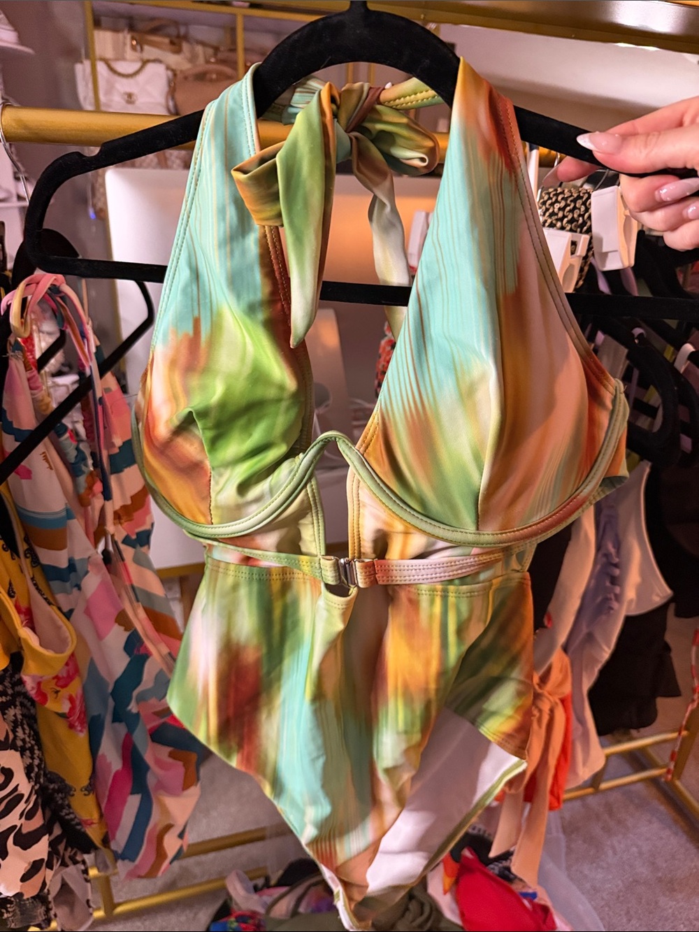 green beige brown white one piece